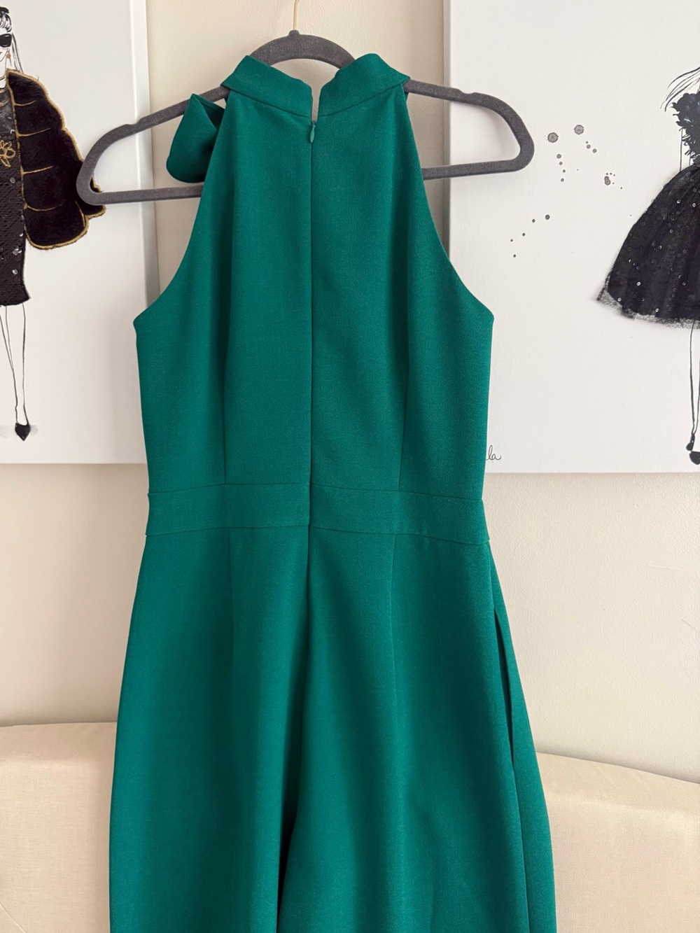 Women’s Emerald Green Halter Tie-Neck romper Dress - Picture 4 of 6